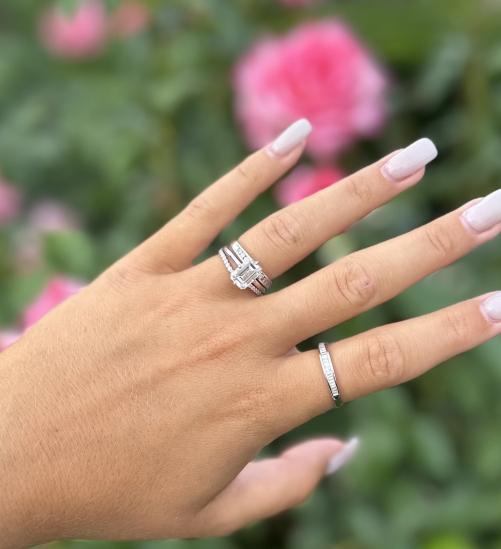 Winter Jewelry custom diamond engagement ring and silver band bring a joyful, elegant vibe for special moments.
